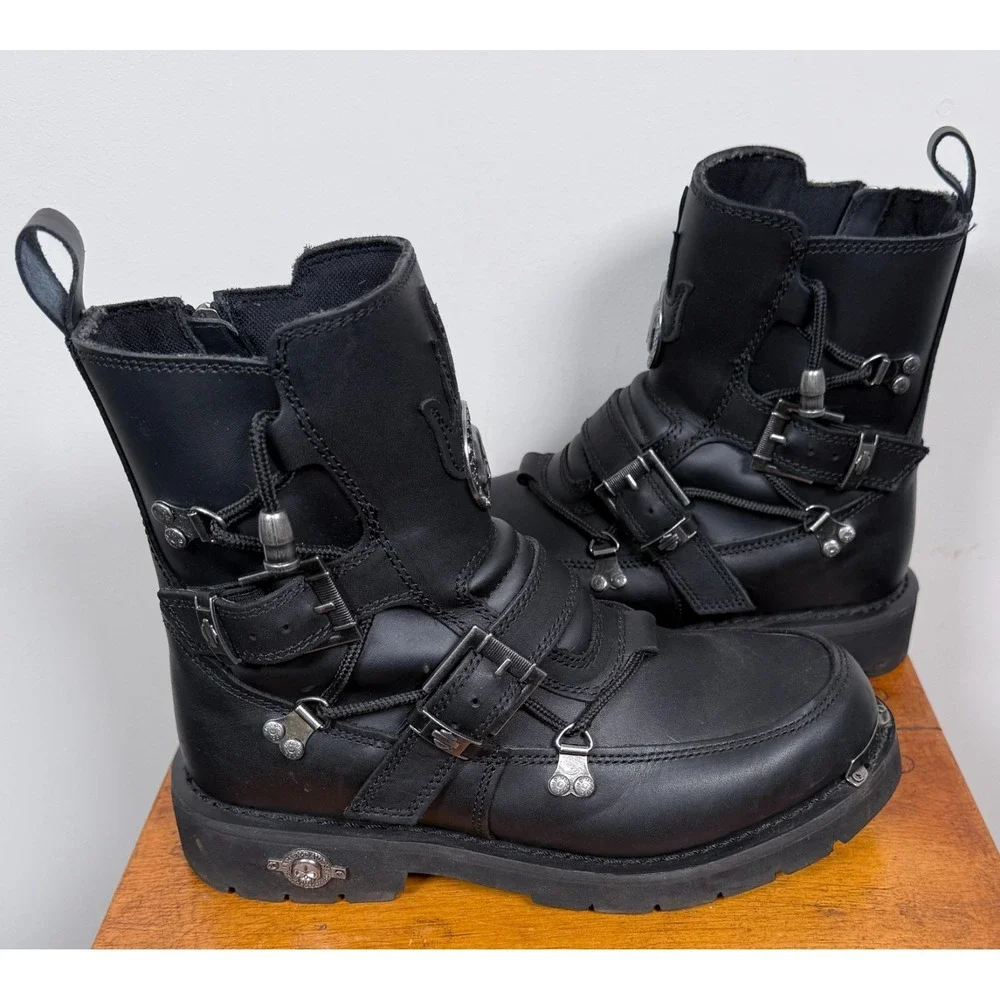 VTG Harley-Davidson Distortion Riding Black Leather Mens Boots D94167  10 Medium